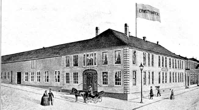 Ernst Hotel før Branden i 1892 i Kristiansand Kvadraturen