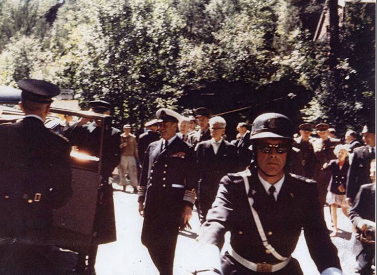 Landsskytterstevnet 1962  Kongebesøk  Halvor Ugland på politimotorsykkelen