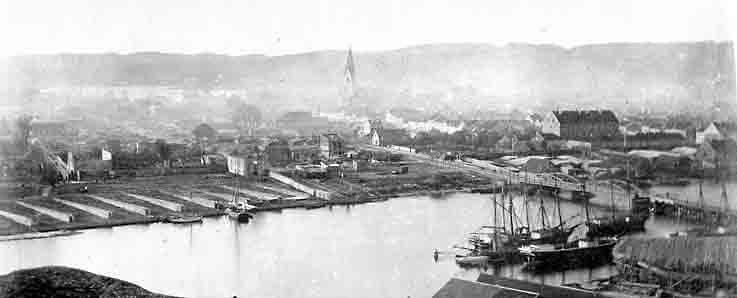 Kristiansand havn historisk bilde etter bybrannen