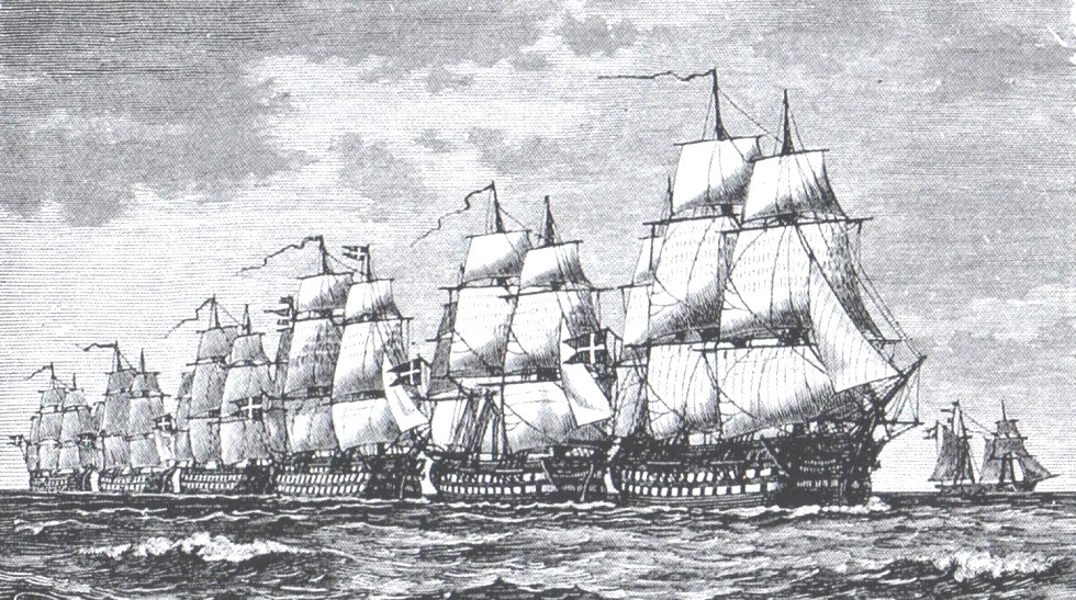 Fellesflåtens linjeskip rekke med seilskip