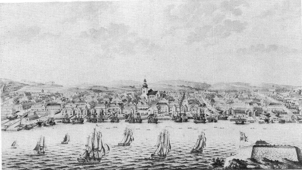 Illustrasjon over Christianssand/ Kristiansand i 1700