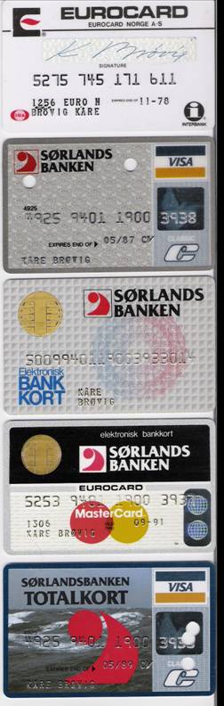 en rekke bankkort over tid