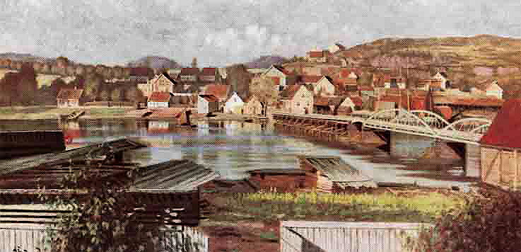 Kristiansand havn historisk bilde Maleri av Alfredo Andersen: Utsikt mot Lahelle.