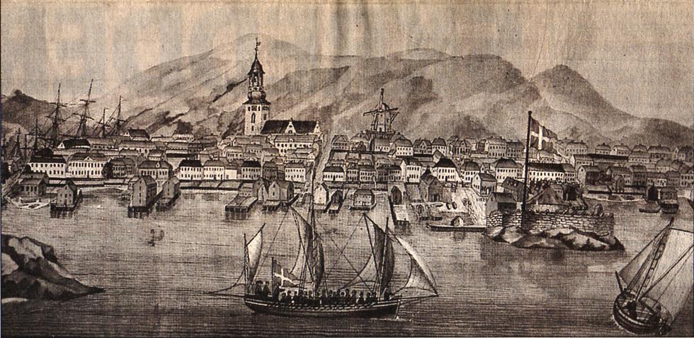 Østerhavnen i Kristiansand i 1814 sett fra sør 